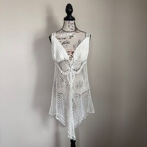 white crochet y2k boho cover up dress